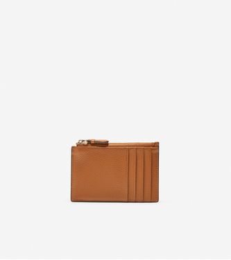GRANDSERIES Card Case with Zip British Tan Pebbled Leather