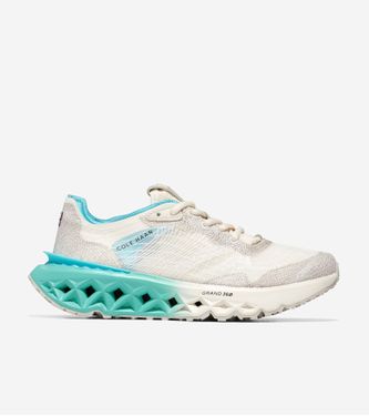 5.ZERØGRAND Embrostitch Running Shoe Ivory-Silver Birch-Turquoise-Caribbean Blue