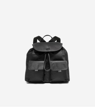 Nylon Flap Backpack Black Solid