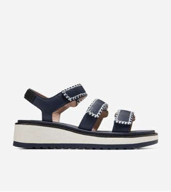 Grandprø Daylin Wedge Triple Strap Sandals Midnight Moon-Black-Ivory